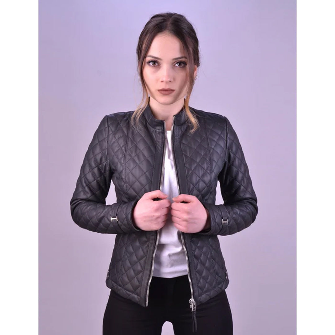 Women`s Black Quilted Leather Jacket