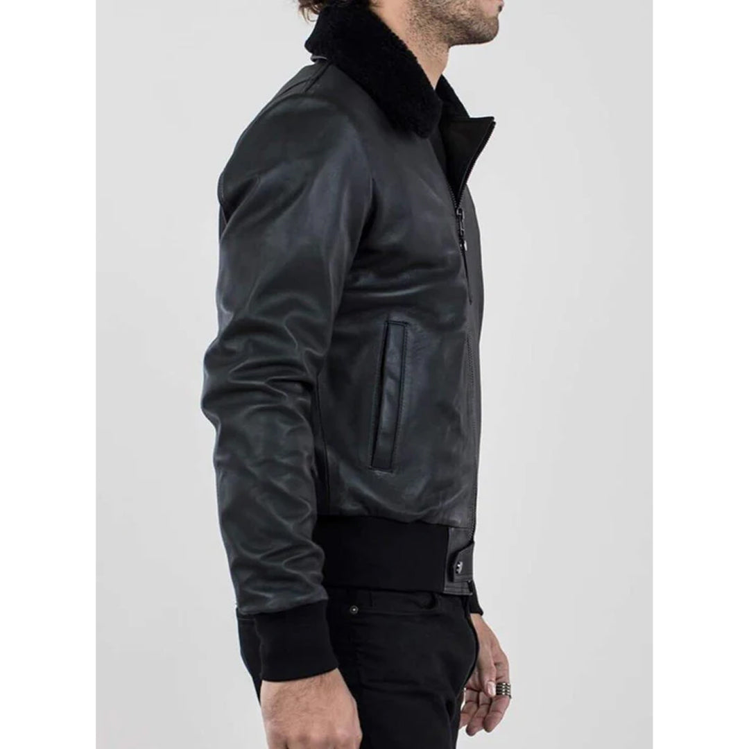 Men's Bomber Black Leather Jacket