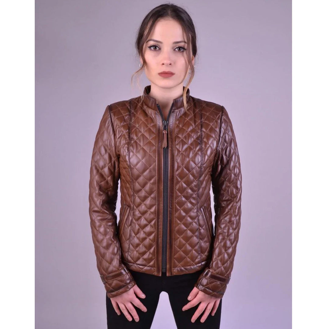 Women`s Shade Brown Quilted Leather Jacket