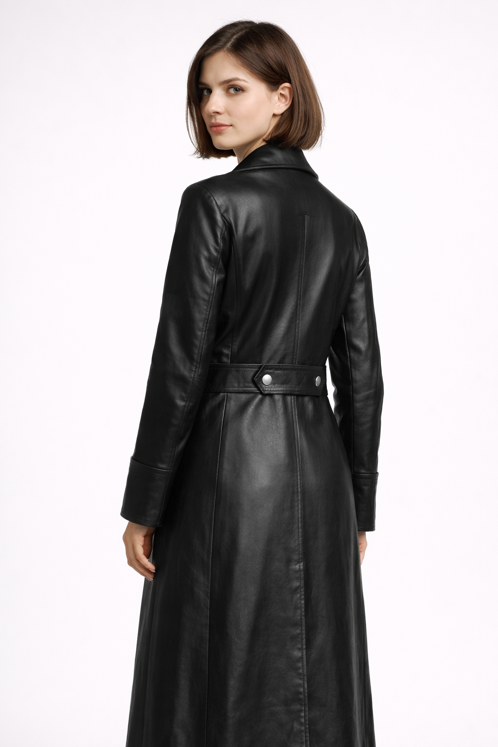 Women's Black Genuine Leather WW2 German Officer Trench Coat - Classic Military Long Coat