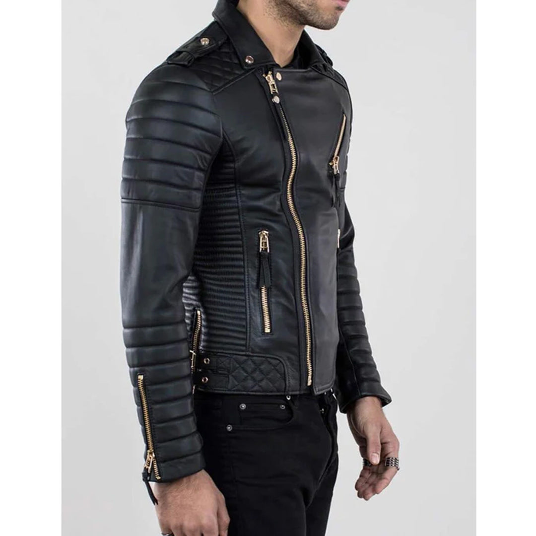 Men`s Black Biker Leather Jacket