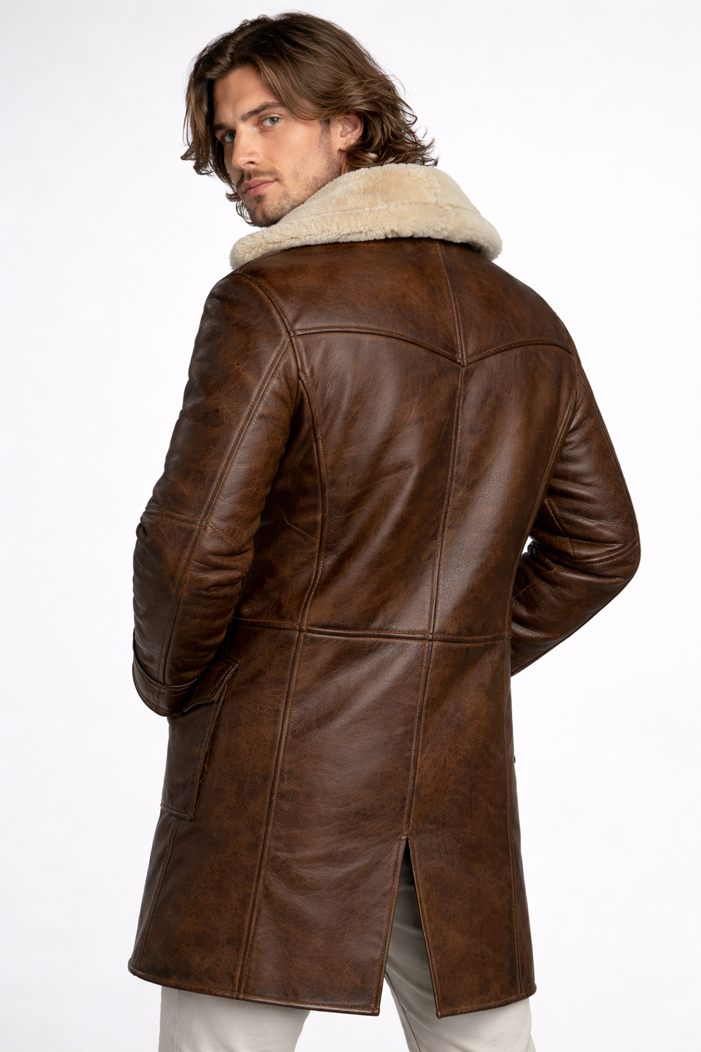 Men's Brown Genuine Leather Bane Trench Coat - Faux Fur Lined Dark Knight Inspired Long Coat - Luxurena Leather