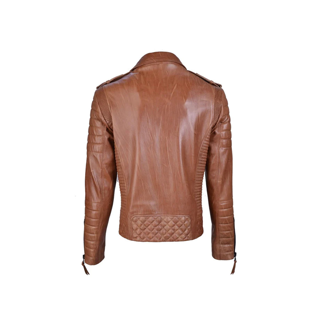 Men`s Creased Antique Brown Biker Leather Jacket