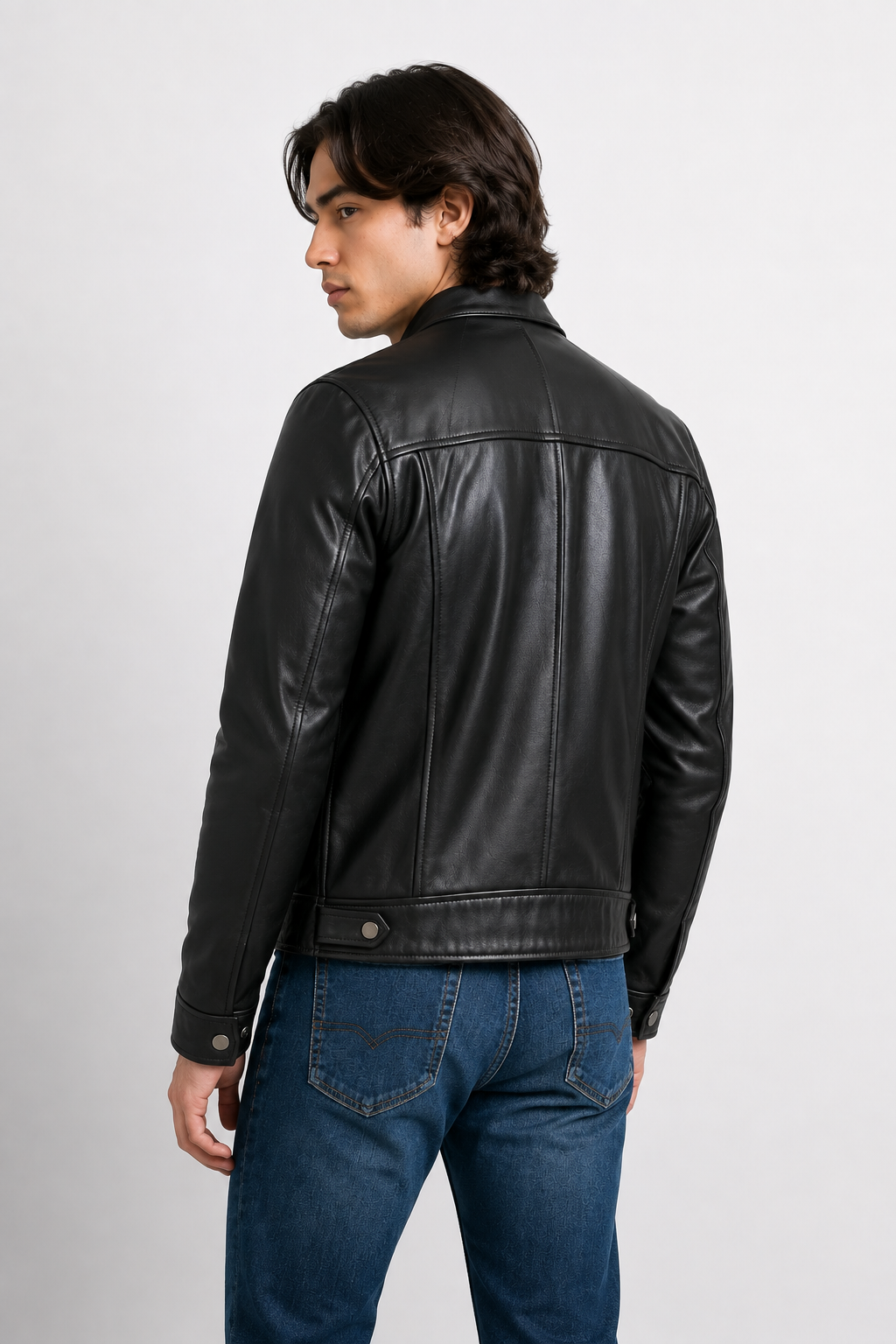 Men's Black Cow Leather Cafe Racer Jacket - Classic Biker Style