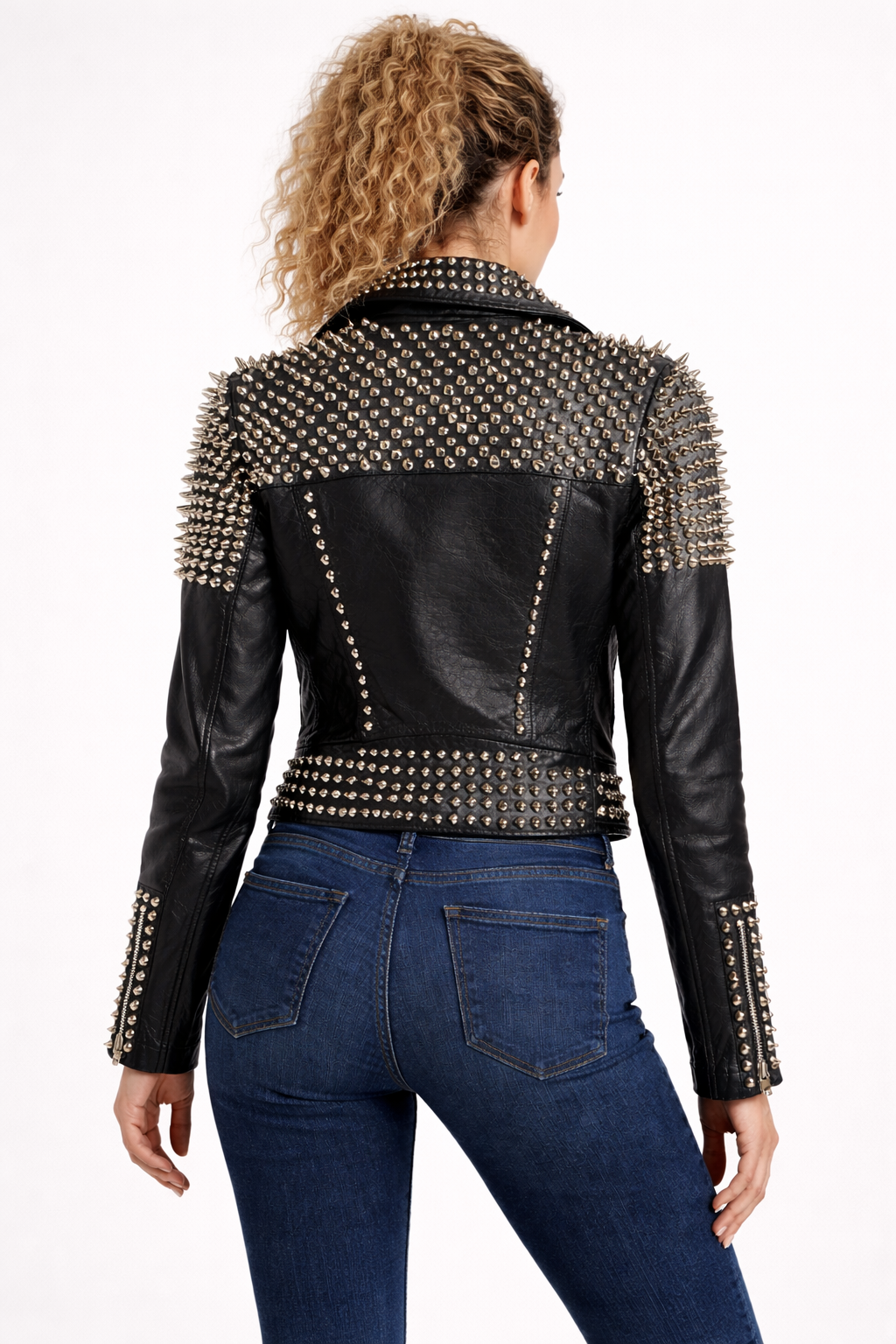 Women's Black Genuine Leather Studded Spike Jacket - Premium Handmade Biker Style - Luxurena Leather