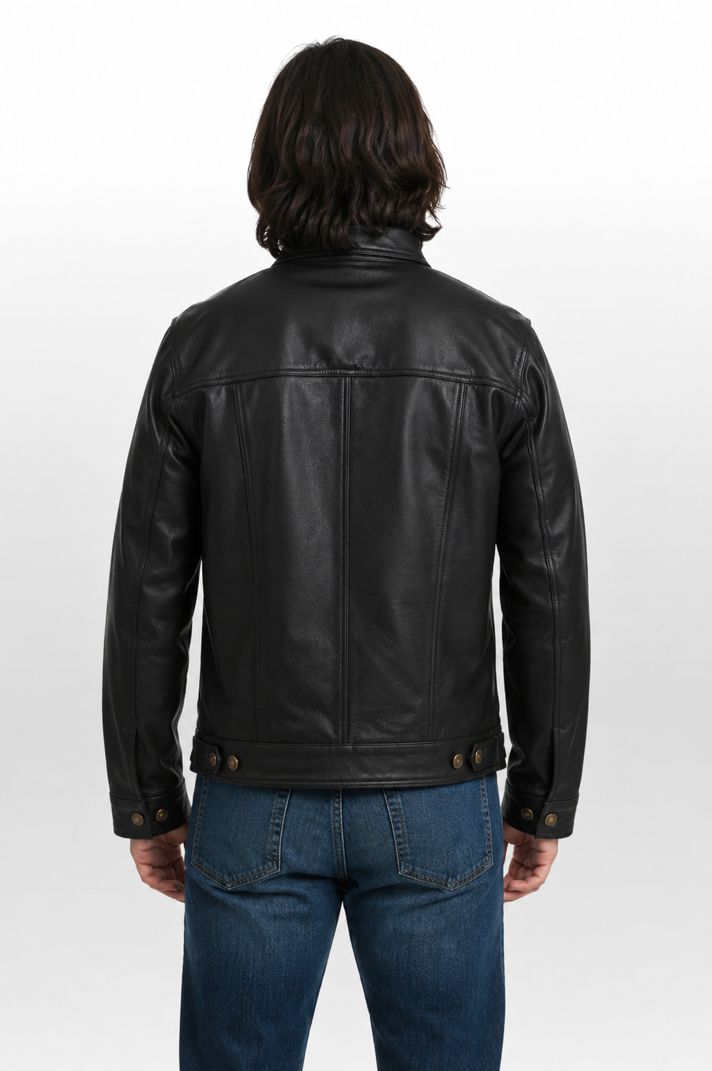 Men's Western Black Full-Grain Cowhide Leather Trucker Jacket