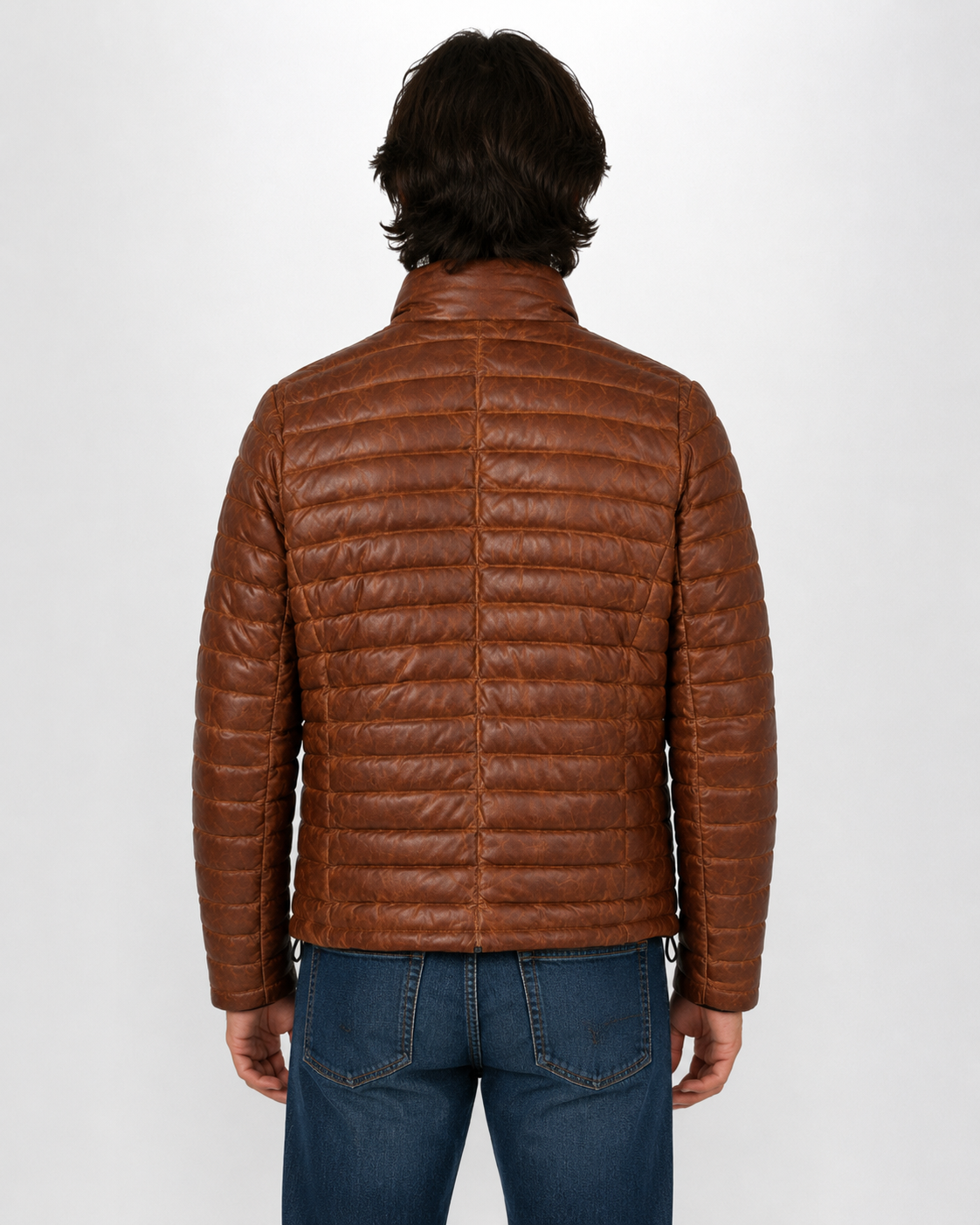 Men's Full-Grain Brown Cowhide Quilted Leather Jacket