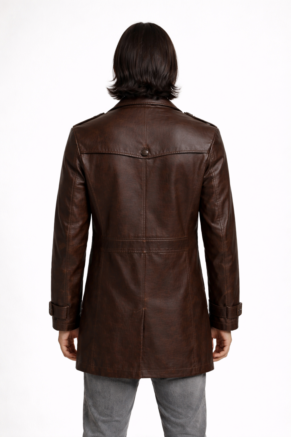Men's Brown Genuine Leather Mid-Length Coat - Premium Tailored Fit Leather Jacket