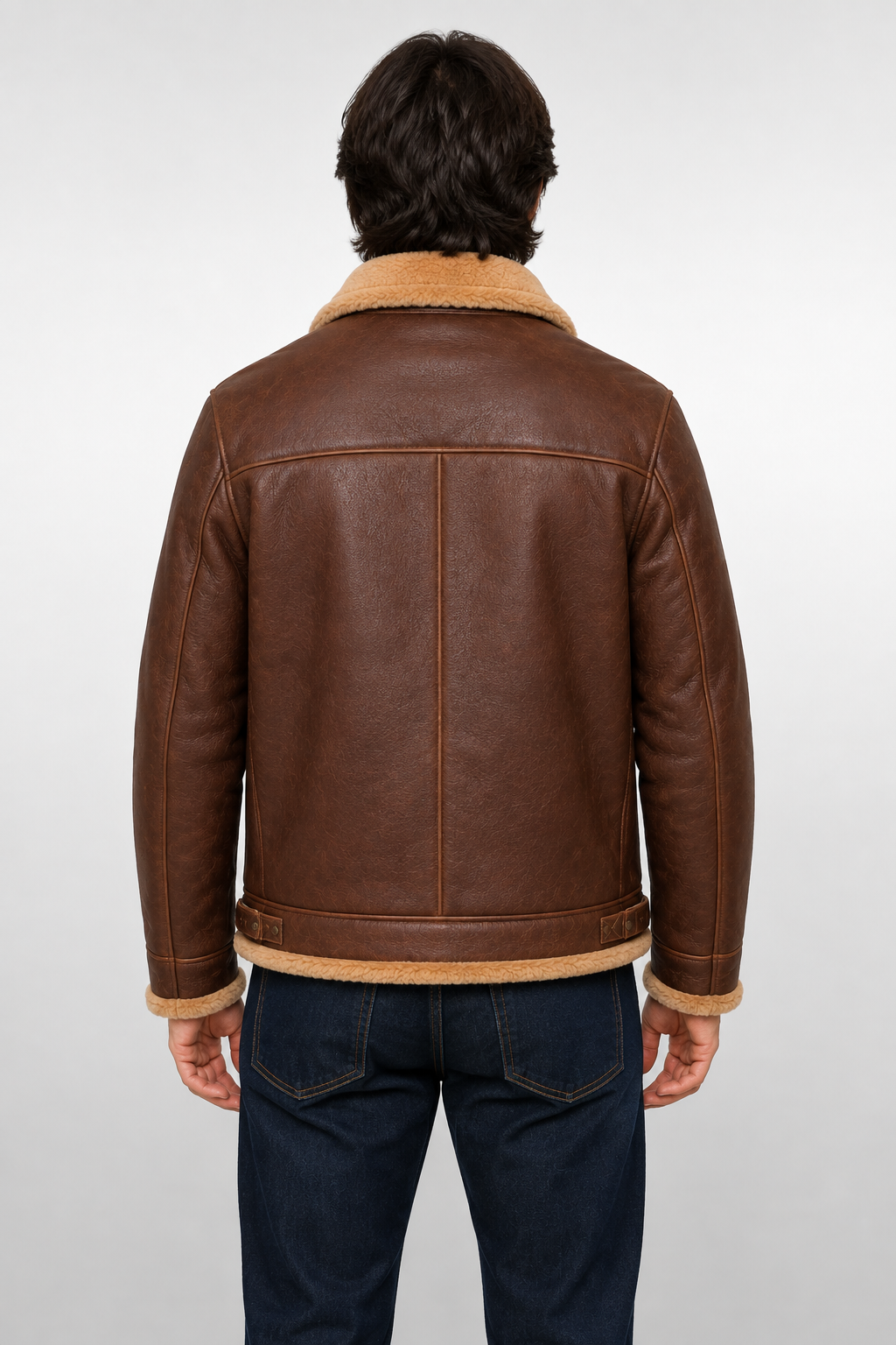 Men's B-3 Shearling Bomber Brown Leather Jacket - Genuine Sheepskin & Natural Wool