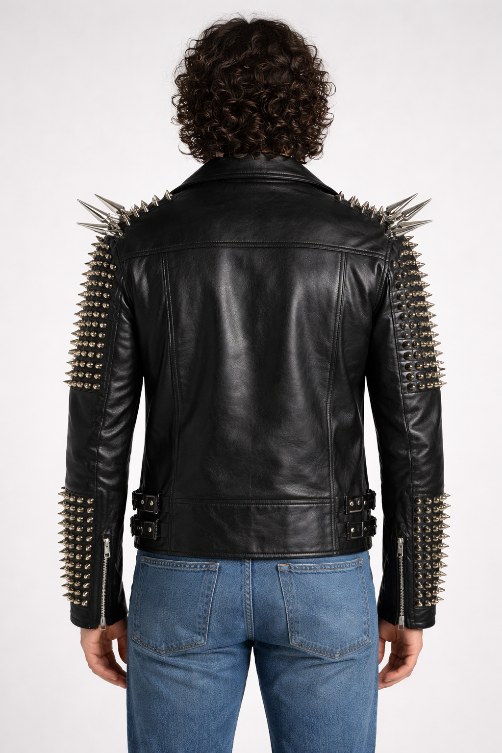 Men's Black Genuine Leather Spike Studded Punk Jacket - Clubwear Biker Style - Luxurena Leather