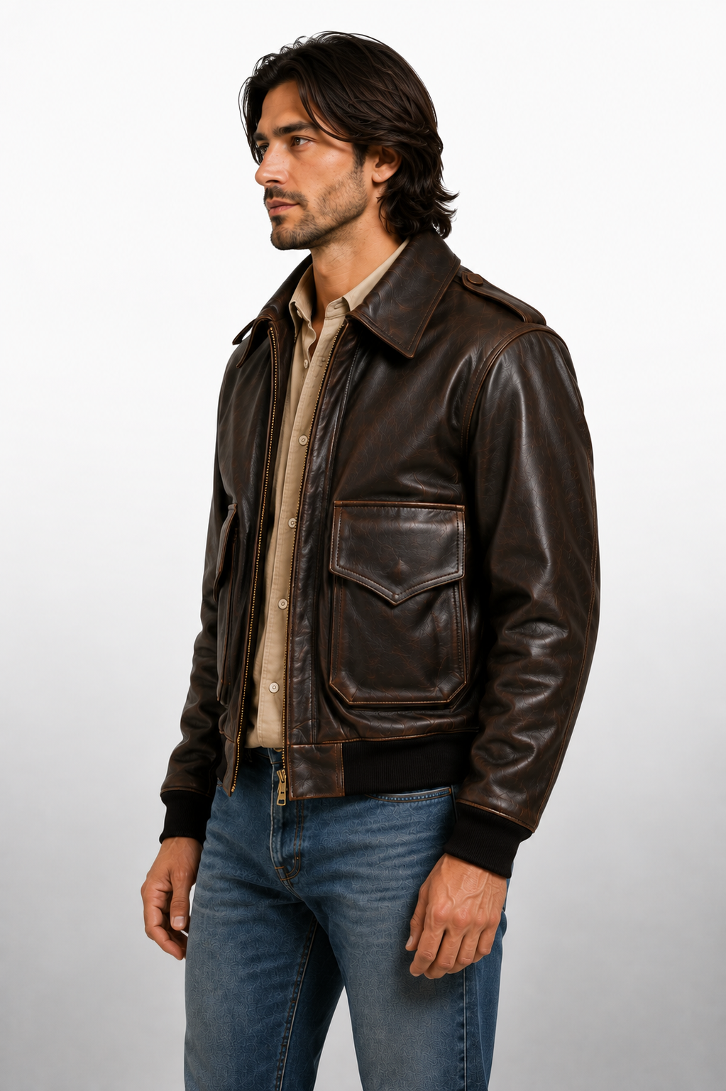 Men's A-2 Brown Cowhide Leather Flight Bomber Jacket - Vintage Air Force Pilot Aviator Jacket