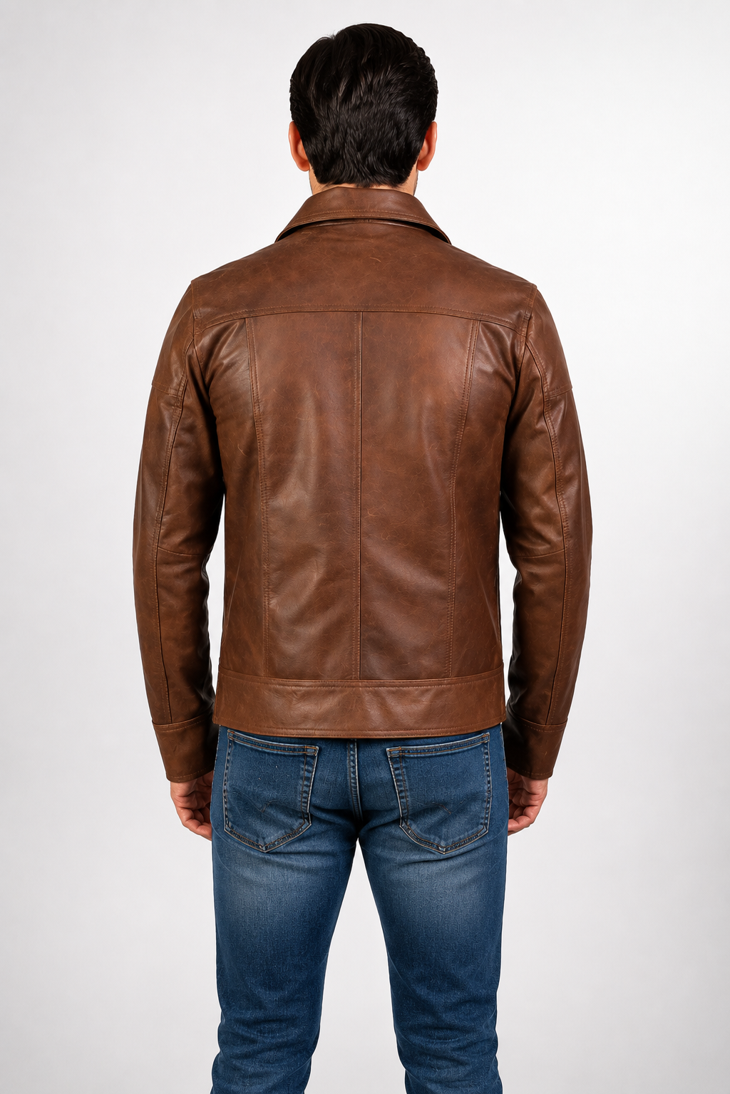 Men's Classic Brown Genuine Cow Leather Jacket - Vintage Casual Zip-Up Jacket