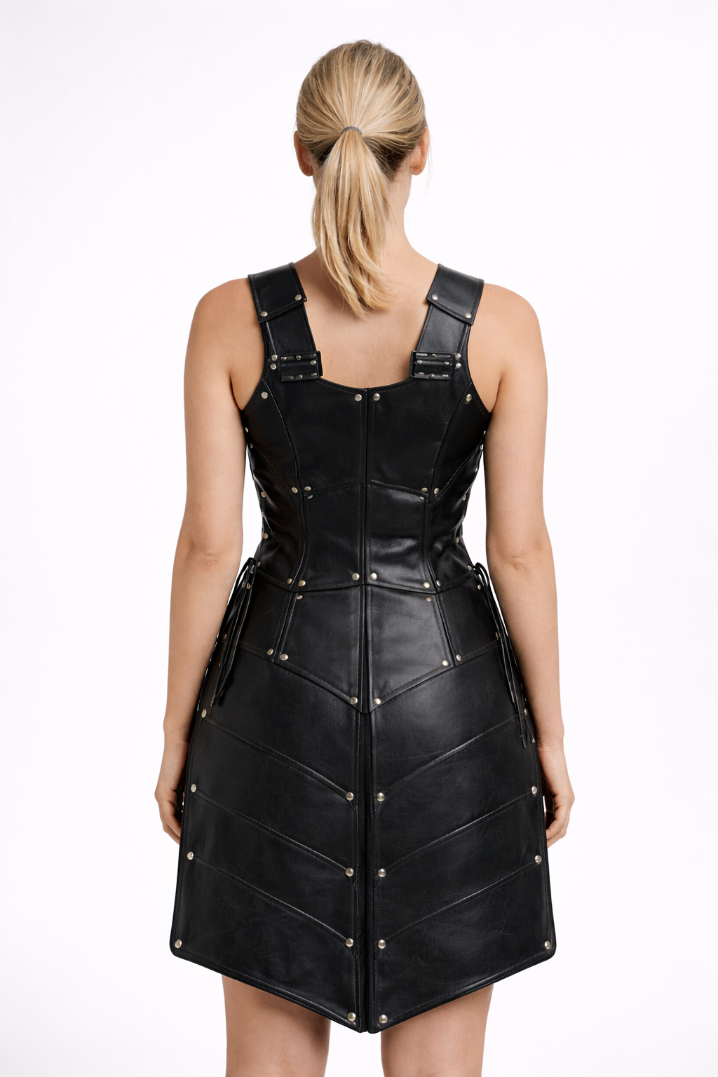 Women's Black Genuine Leather Medieval Renaissance Armor Dress - LARP & Reenactment Cosplay Costume