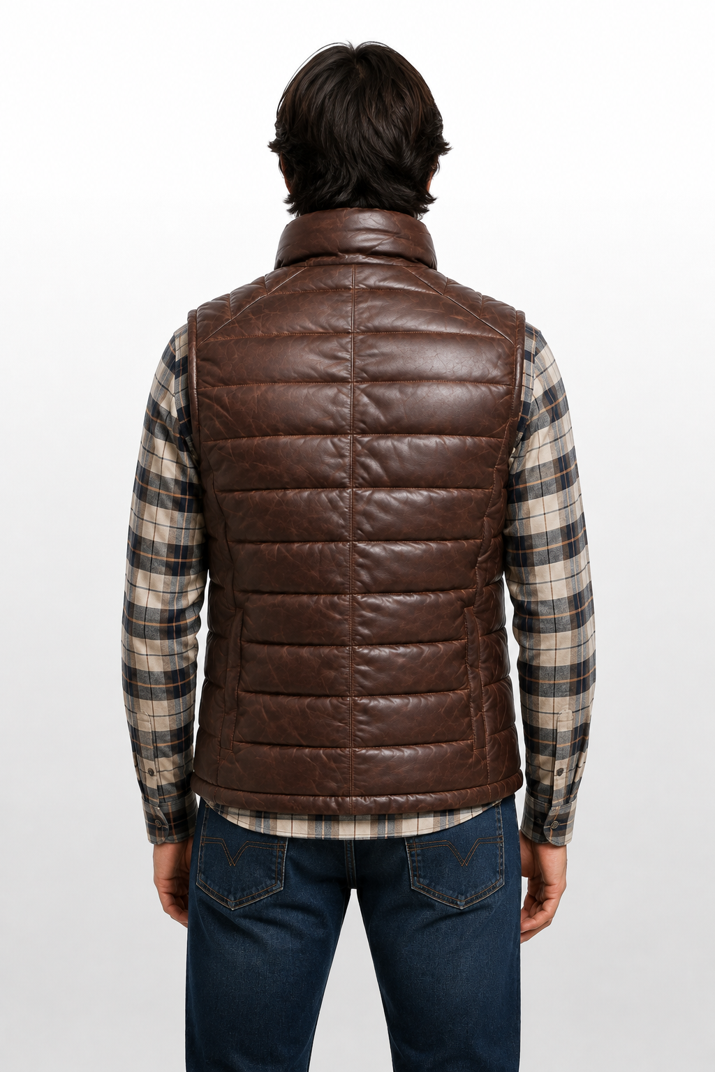 Men's Genuine Lambskin Dark Brown Leather Quilted Vest