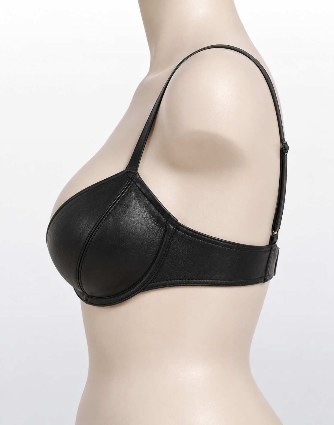 Women's Black Genuine Leather Underwire Bra with Adjustable Straps