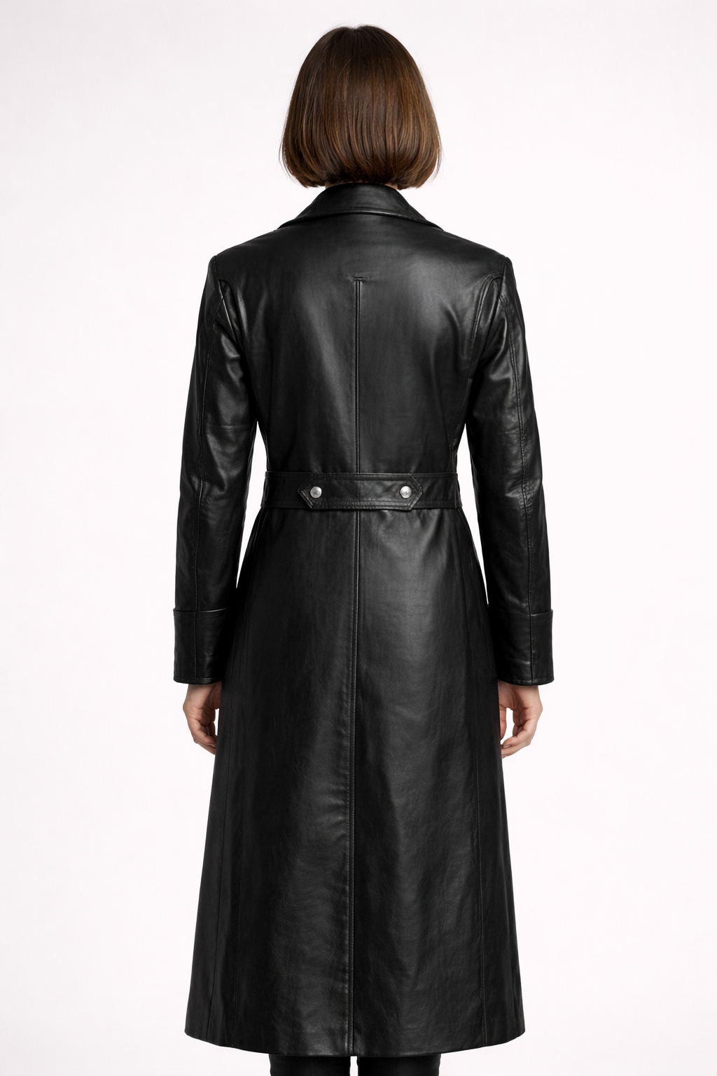 Women's Black Genuine Leather WW2 German Officer Trench Coat - Classic Military Long Coat