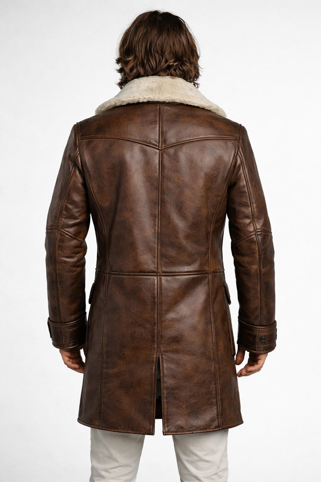 Men's Brown Genuine Leather Bane Trench Coat - Faux Fur Lined Dark Knight Inspired Long Coat - Luxurena Leather
