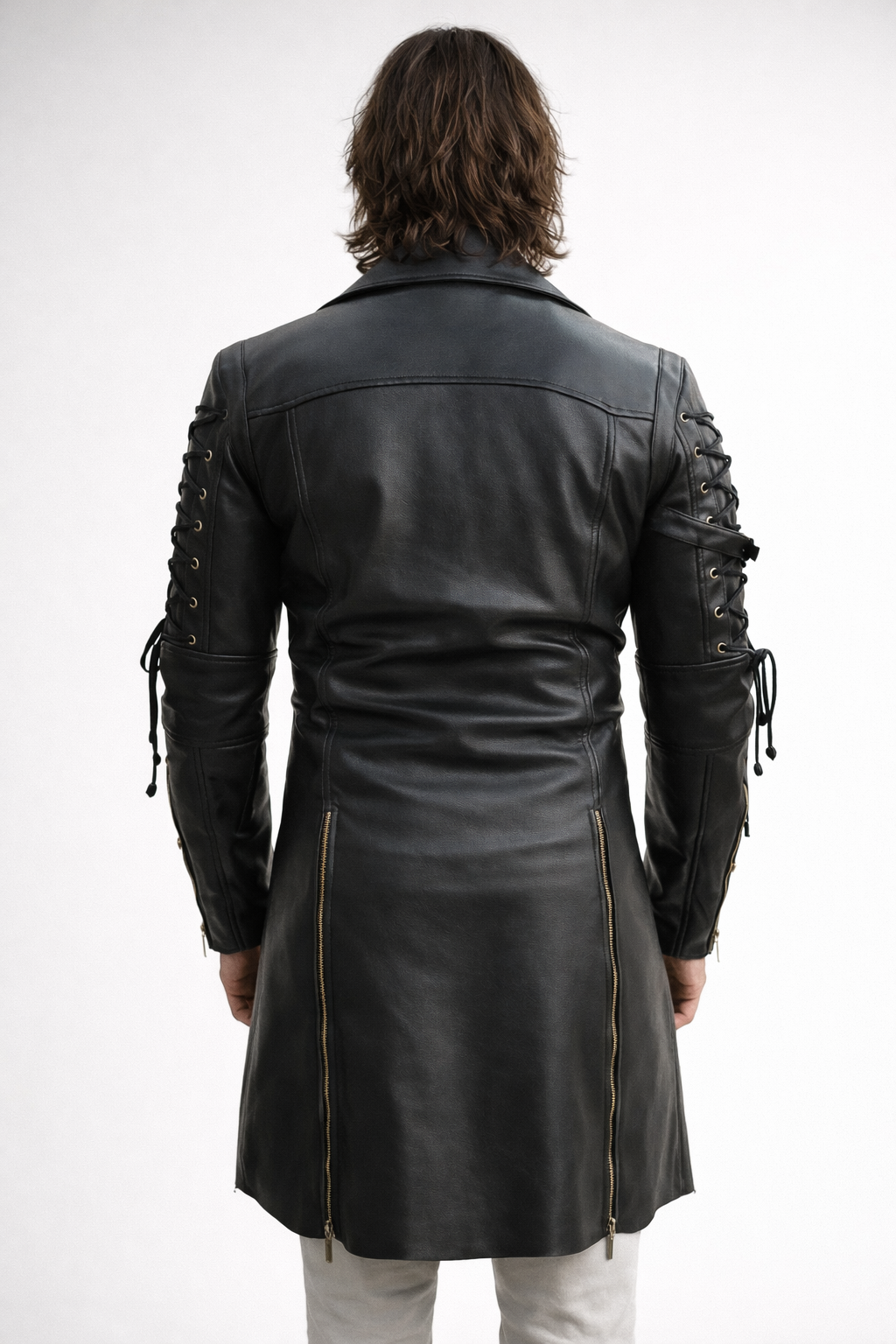 Men's Black Genuine Leather Van Helsing Steampunk Trench Coat - Premium Gothic Long Coat - Luxurena Leather