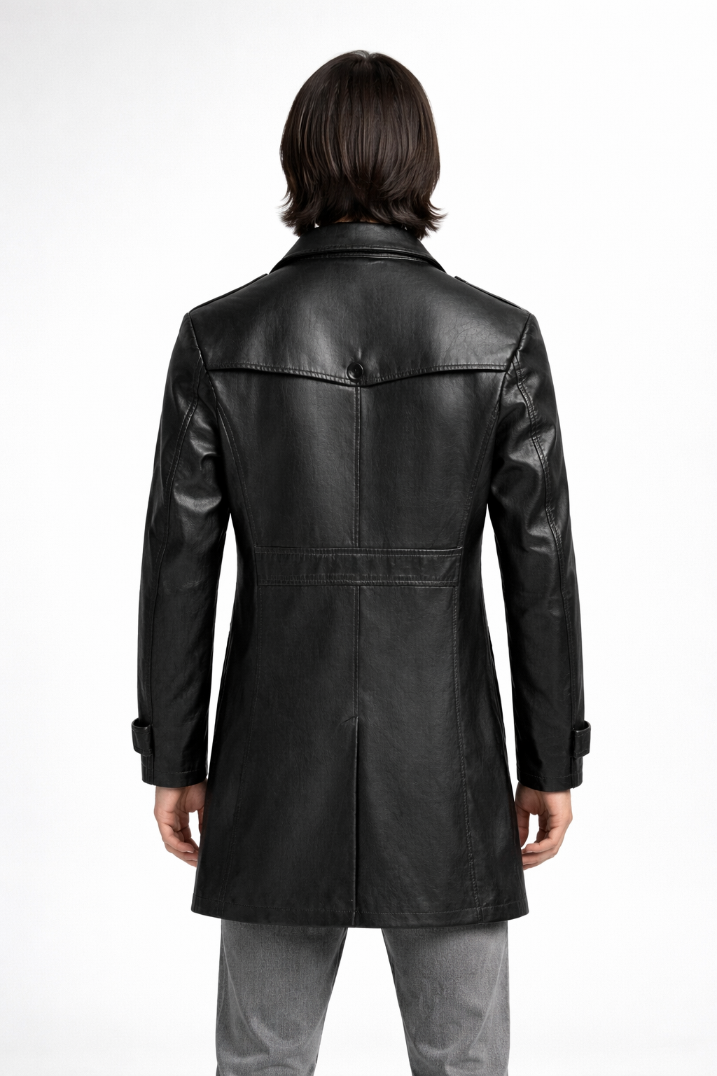 Men's Black Genuine Leather Mid-Length Coat - Classic Tailored Premium Leather Jacket - Luxurena Leather