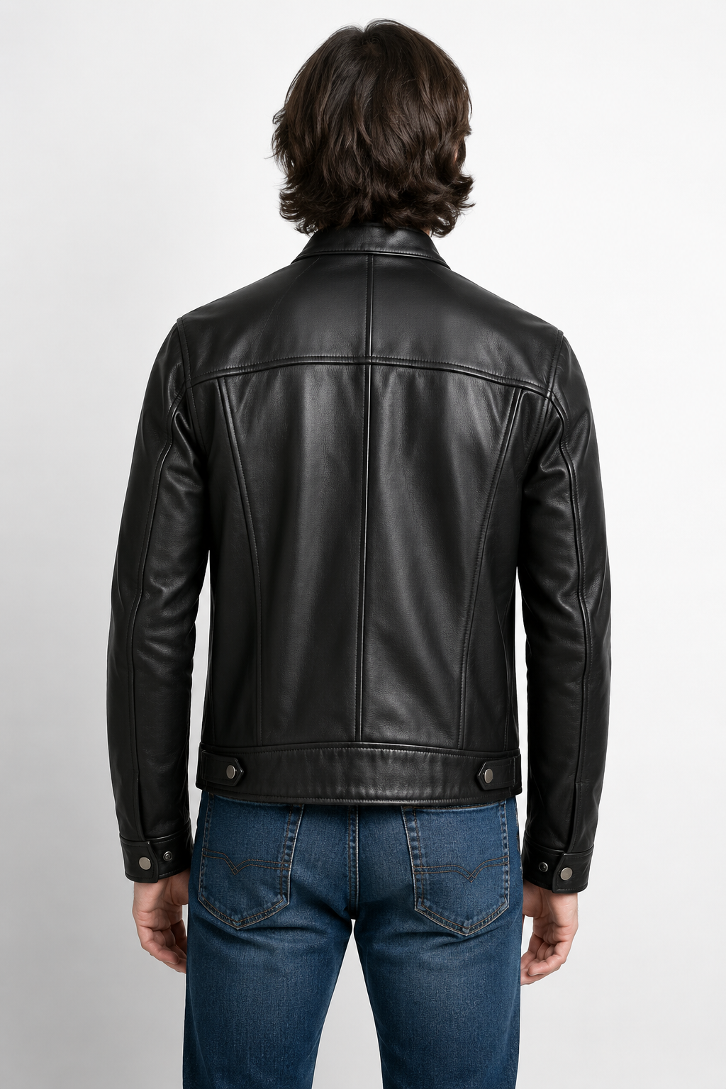 Men's Black Cow Leather Cafe Racer Jacket - Classic Biker Style
