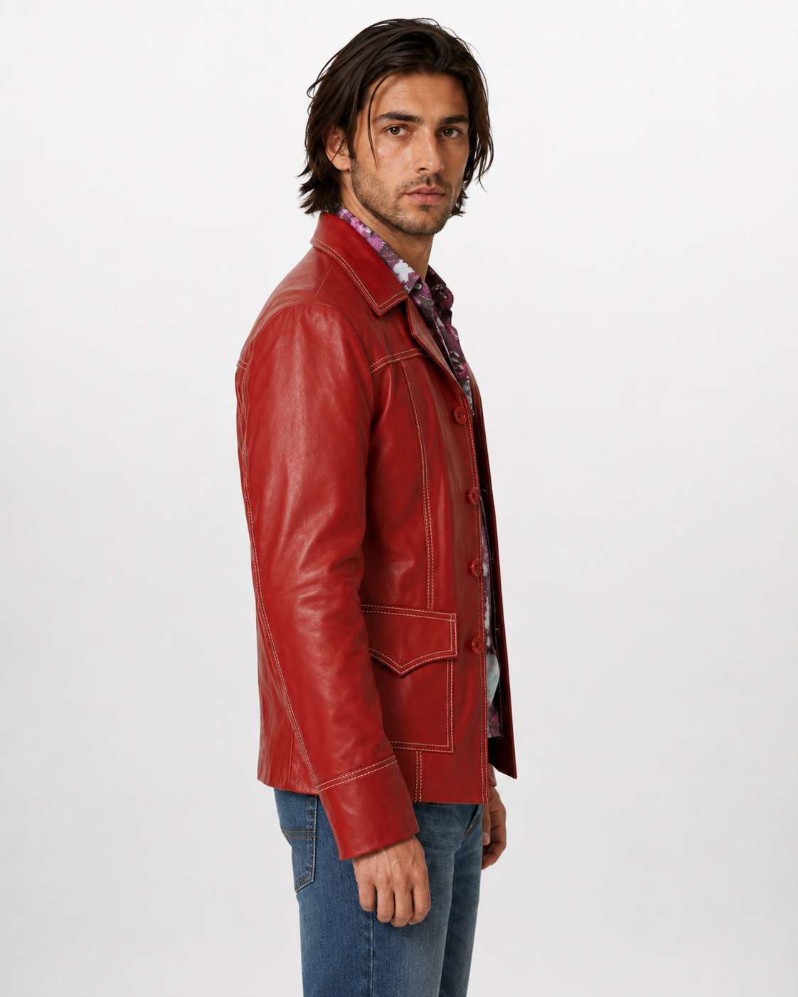 Men's Red Genuine Leather Fight Club Inspired Jacket - Vintage Brad Pitt Tyler Durden Style Leather Coat