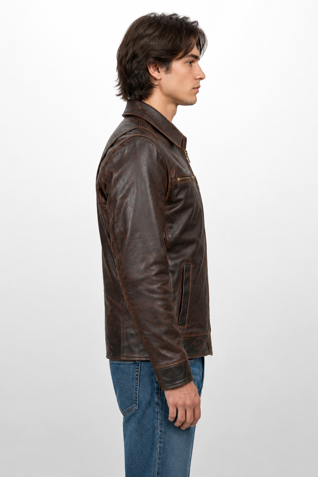 Men's Heritage Distressed Brown Full-Grain Cowhide Leather Jacket