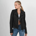 Women’s Black Classic Biker Leather Jacket - Luxurena Leather