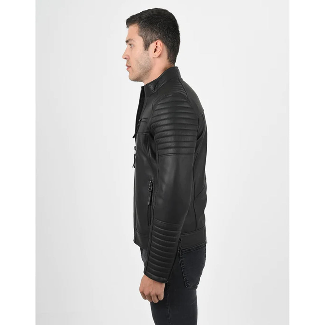Men's Quilted Black Leather Jacket - Luxurena Leather
