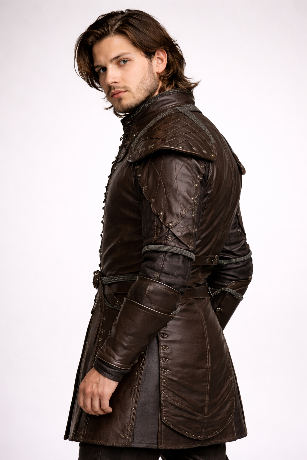 Men's Brown Genuine Leather Renaissance Jerkin - Iron Huntsman Medieval Cosplay Costume - Luxurena Leather