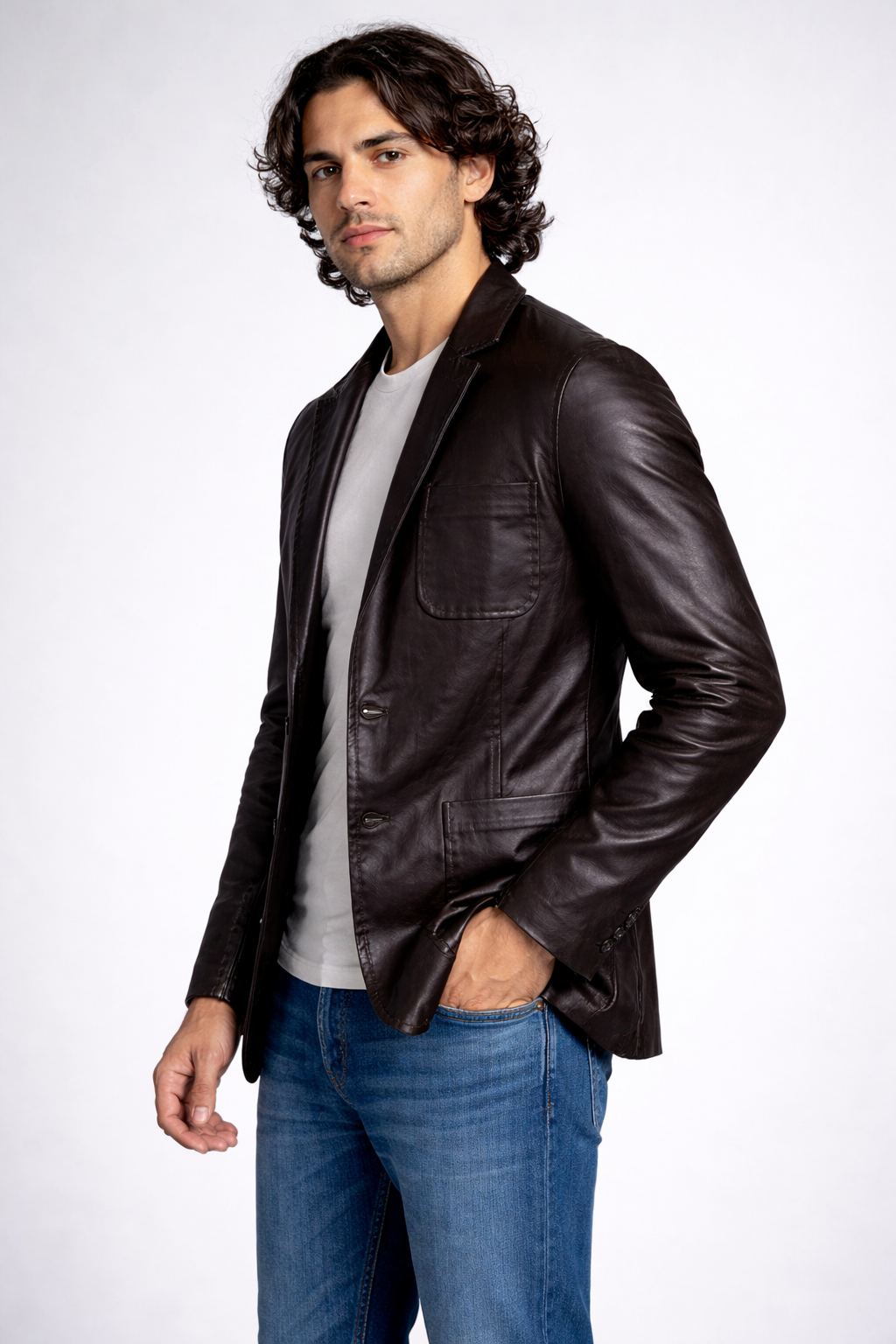 Men's Black Genuine Leather Blazer - Jason Wild Slim Fit Classic Coat