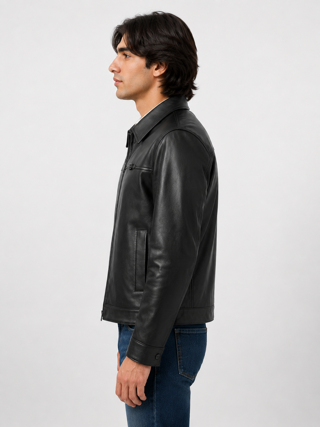 Men's Black Genuine Cow Leather Jacket - Classic Zip-Up Leather Jacket