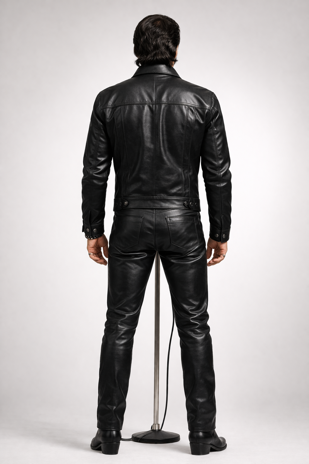 Men's Black Genuine Leather Rock N Roll Jacket & Pant Suit - Premium Elvis Style Outfit - Luxurena Leather