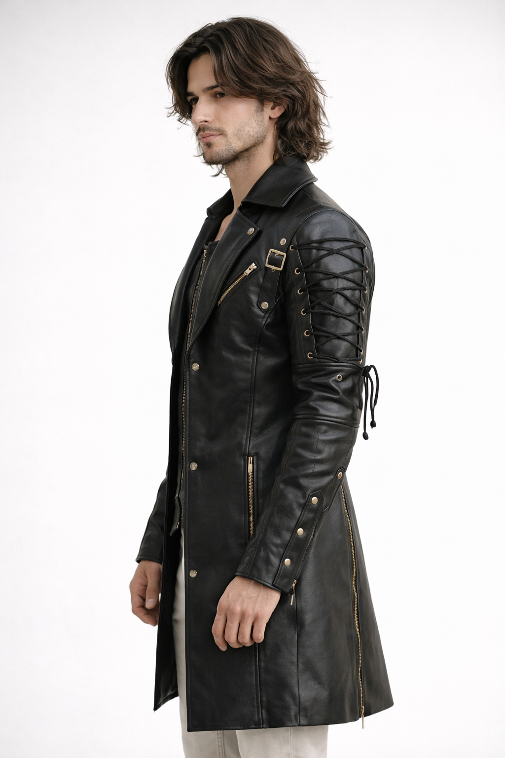Men's Black Genuine Leather Van Helsing Steampunk Trench Coat - Premium Gothic Long Coat - Luxurena Leather