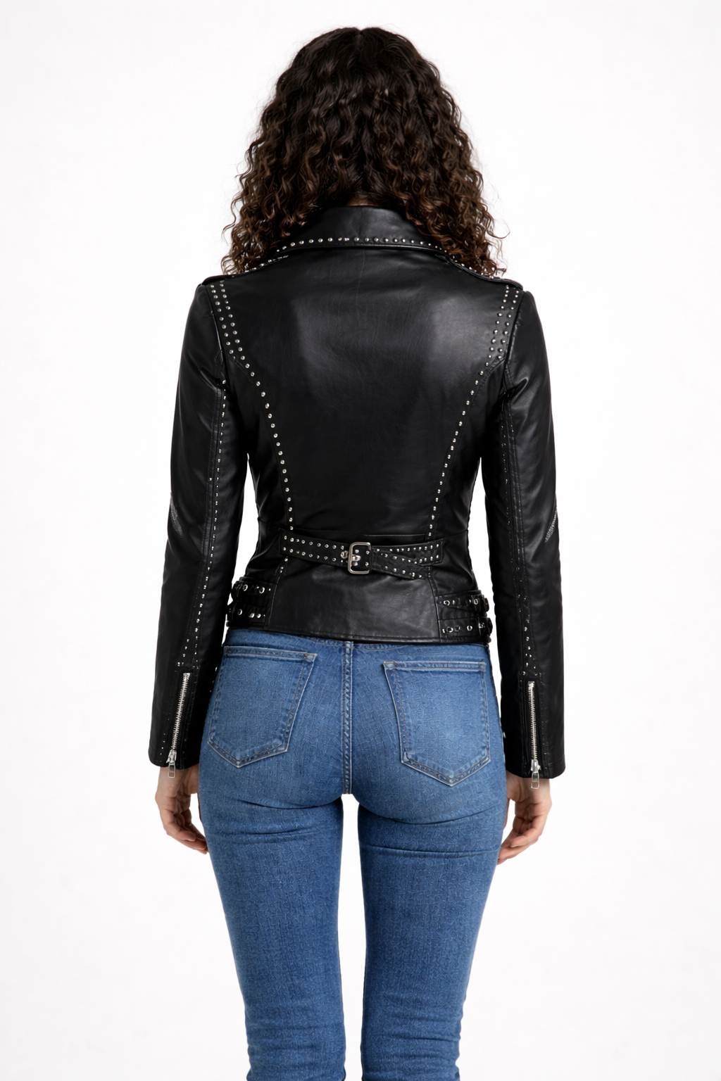 Women's Black Genuine Leather Studded Biker Jacket - Slim Fit Premium Motorcycle Style - Luxurena Leather