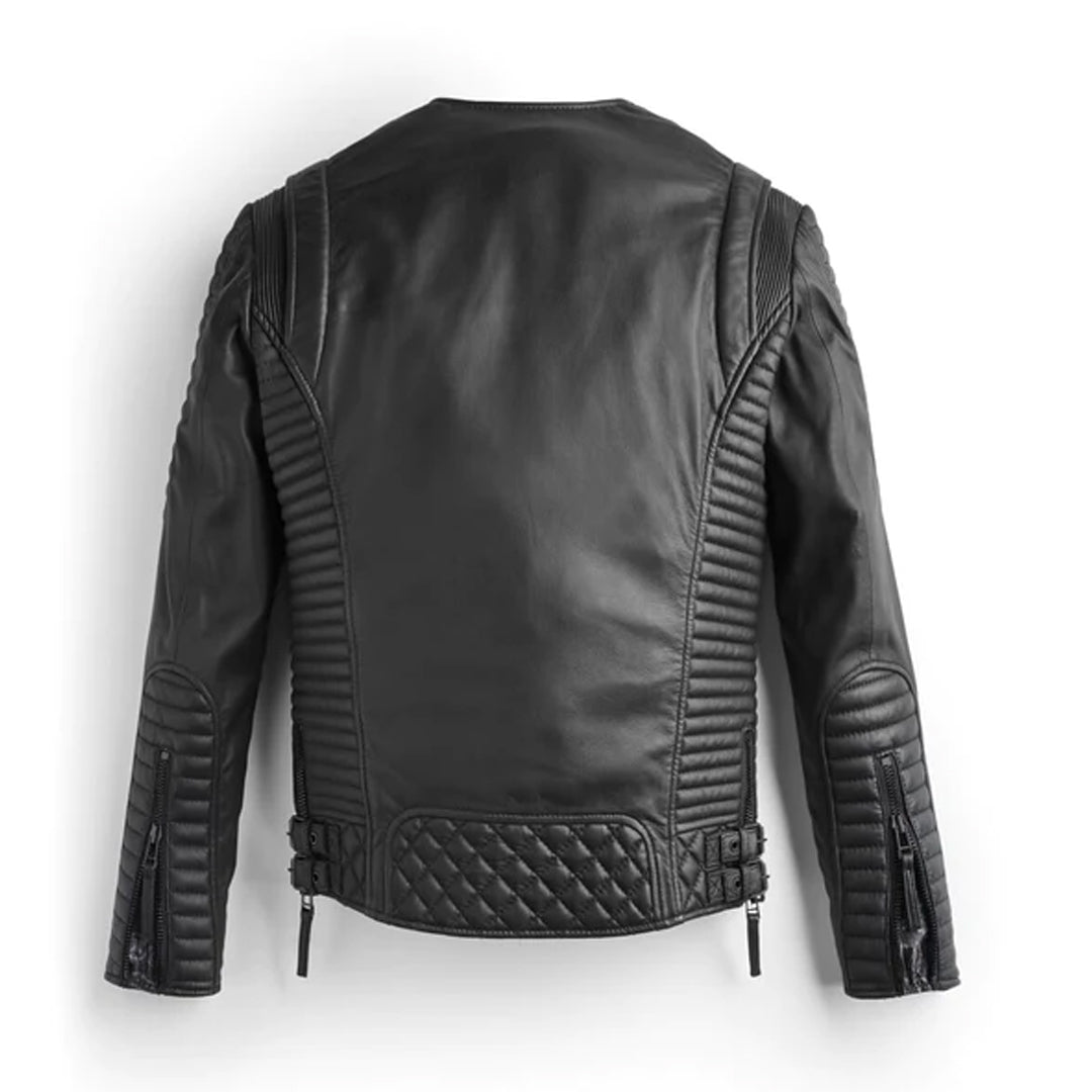 Men`s Collarless Black Leather Jacket