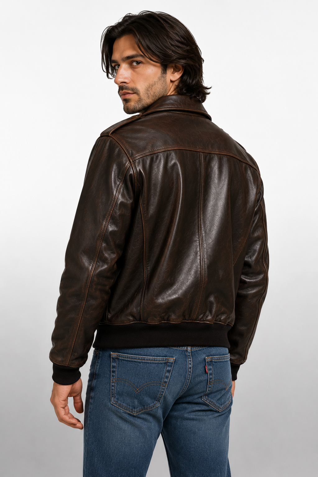 Men's A-2 Brown Cowhide Leather Flight Bomber Jacket - Vintage Air Force Pilot Aviator Jacket