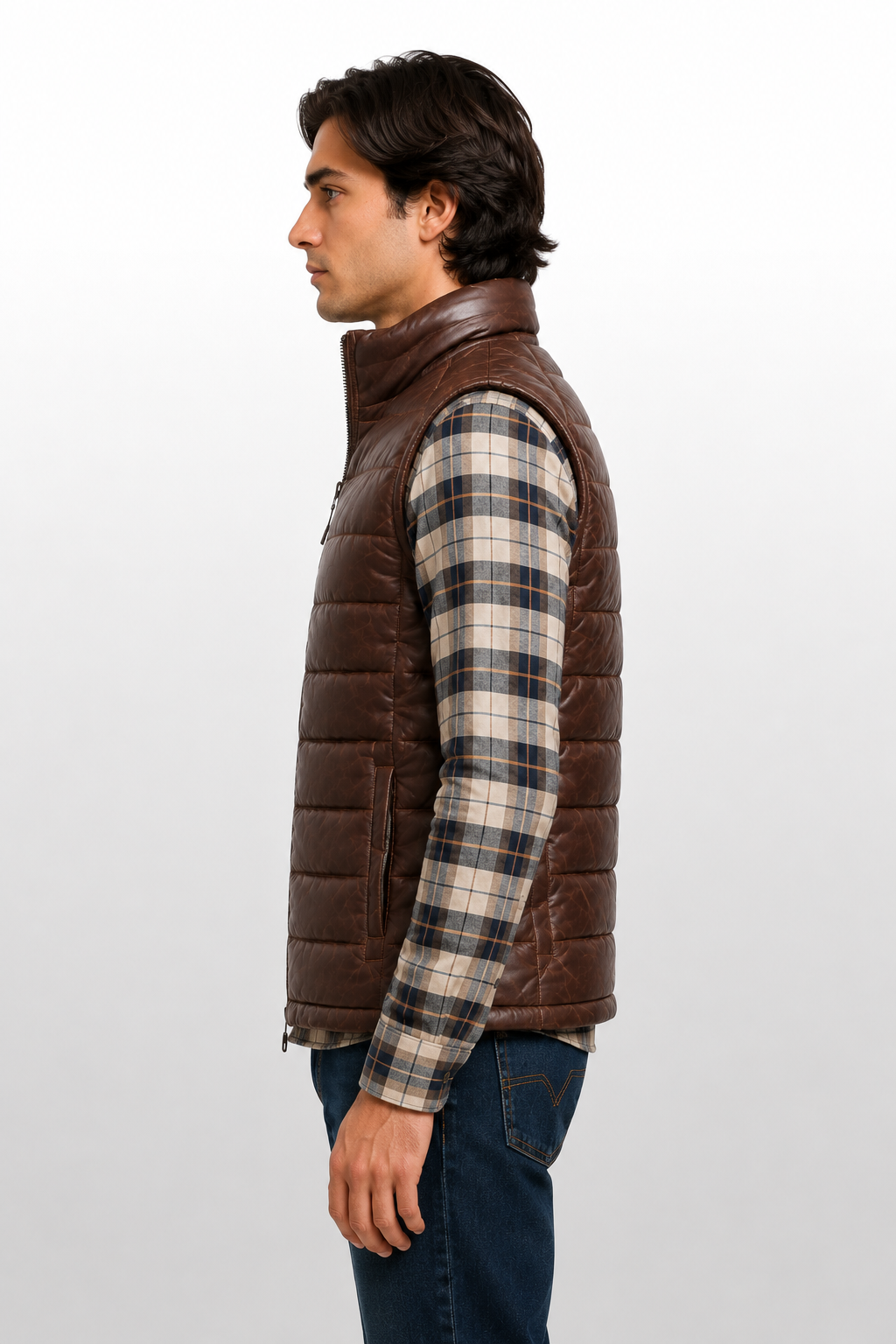 Men's Genuine Lambskin Dark Brown Leather Quilted Vest
