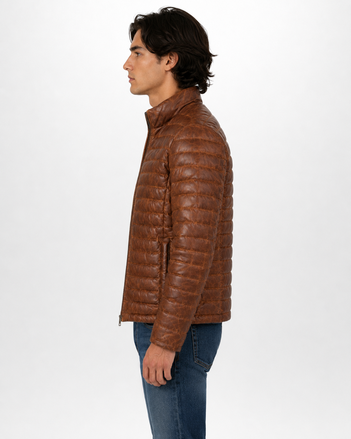 Men's Full-Grain Brown Cowhide Quilted Leather Jacket