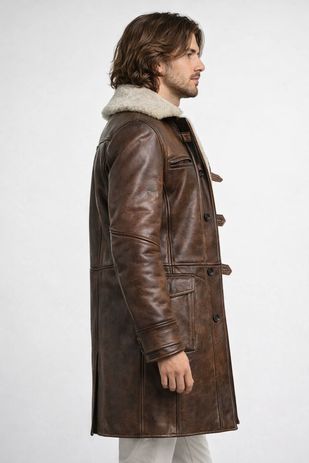 Men's Brown Genuine Leather Bane Trench Coat - Faux Fur Lined Dark Knight Inspired Long Coat - Luxurena Leather