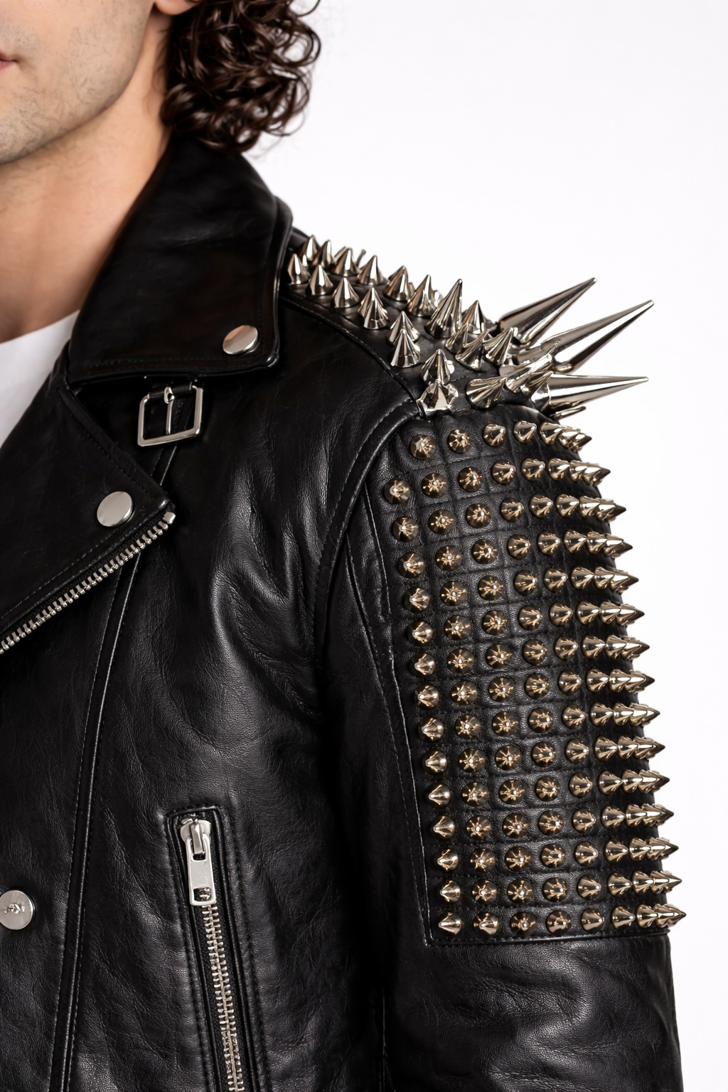 Men's Black Genuine Leather Spike Studded Punk Jacket - Clubwear Biker Style - Luxurena Leather