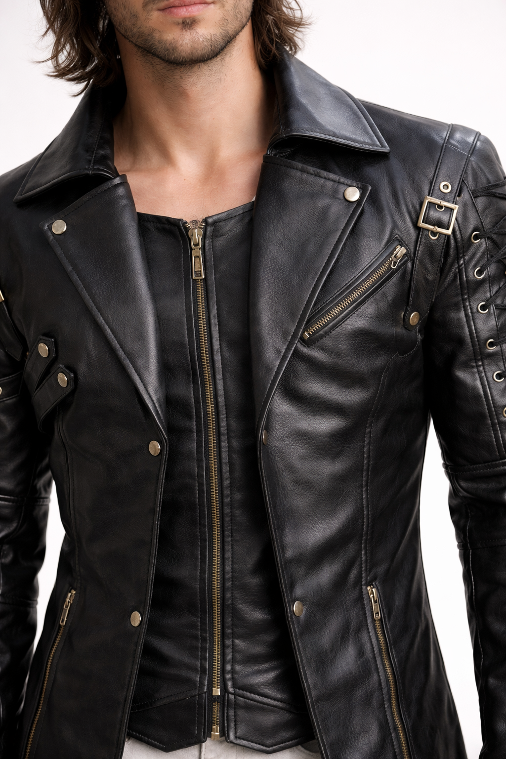 Men's Black Genuine Leather Van Helsing Steampunk Trench Coat - Premium Gothic Long Coat - Luxurena Leather