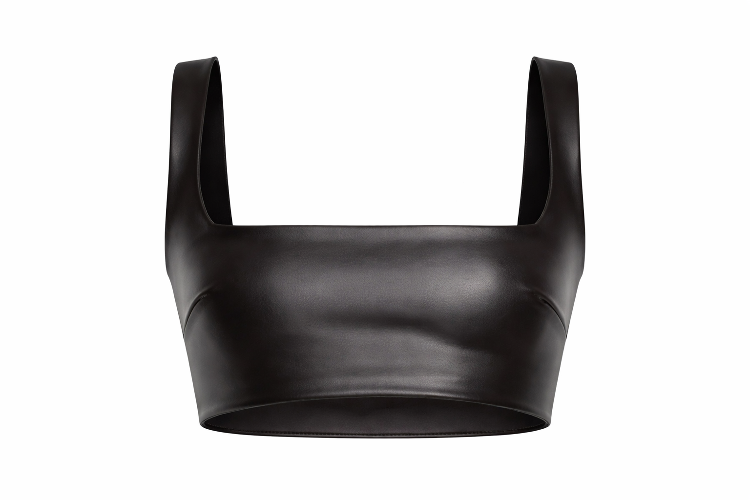 Women's Black Genuine Leather Square Neck Crop Bra Top - Minimalist Structured Fit