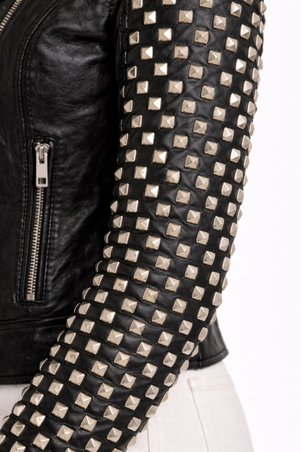 Women's Black Genuine Leather Dome Stud Jacket - Premium Studded Biker Style - Luxurena Leather