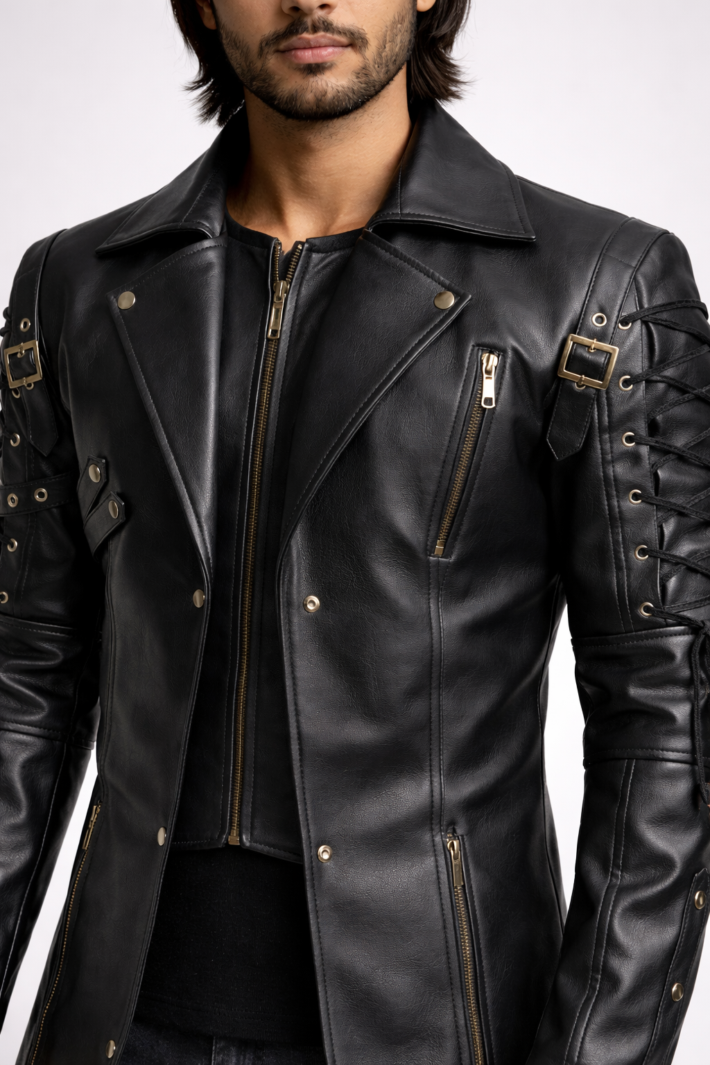 Men's Black Genuine Leather Van Helsing Steampunk Trench Coat - Premium Cosplay Costume