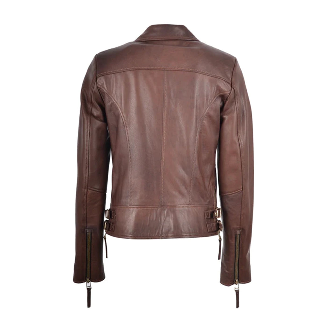 Women’s Vax Brown Classic Biker Leather Jacket - Luxurena Leather