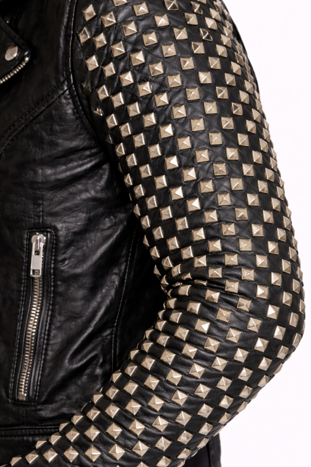 Men's Black Genuine Leather Dome Stud Biker Jacket - Premium Studded Motorcycle Style - Luxurena Leather