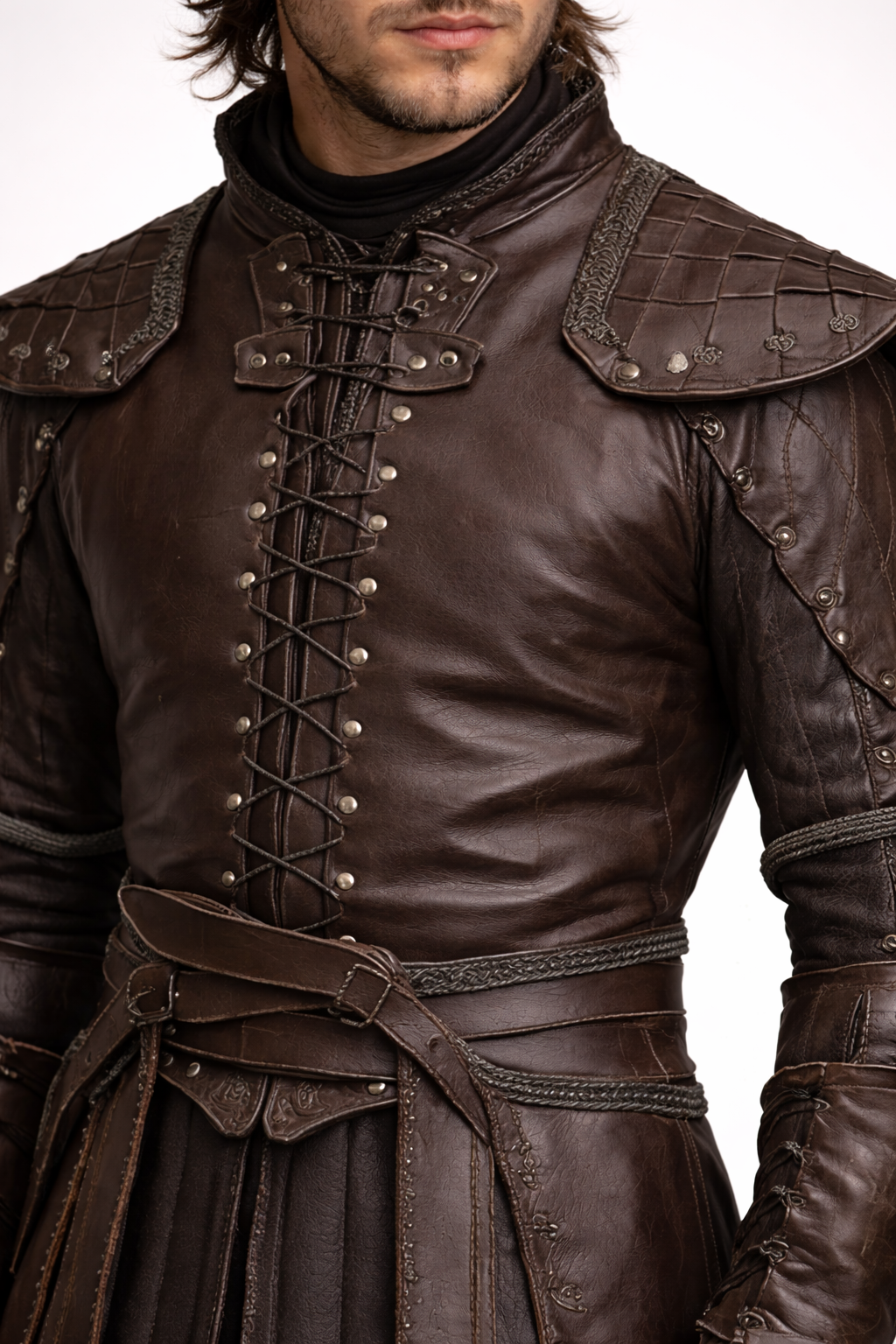 Men's Brown Genuine Leather Renaissance Jerkin - Iron Huntsman Medieval Cosplay Costume - Luxurena Leather