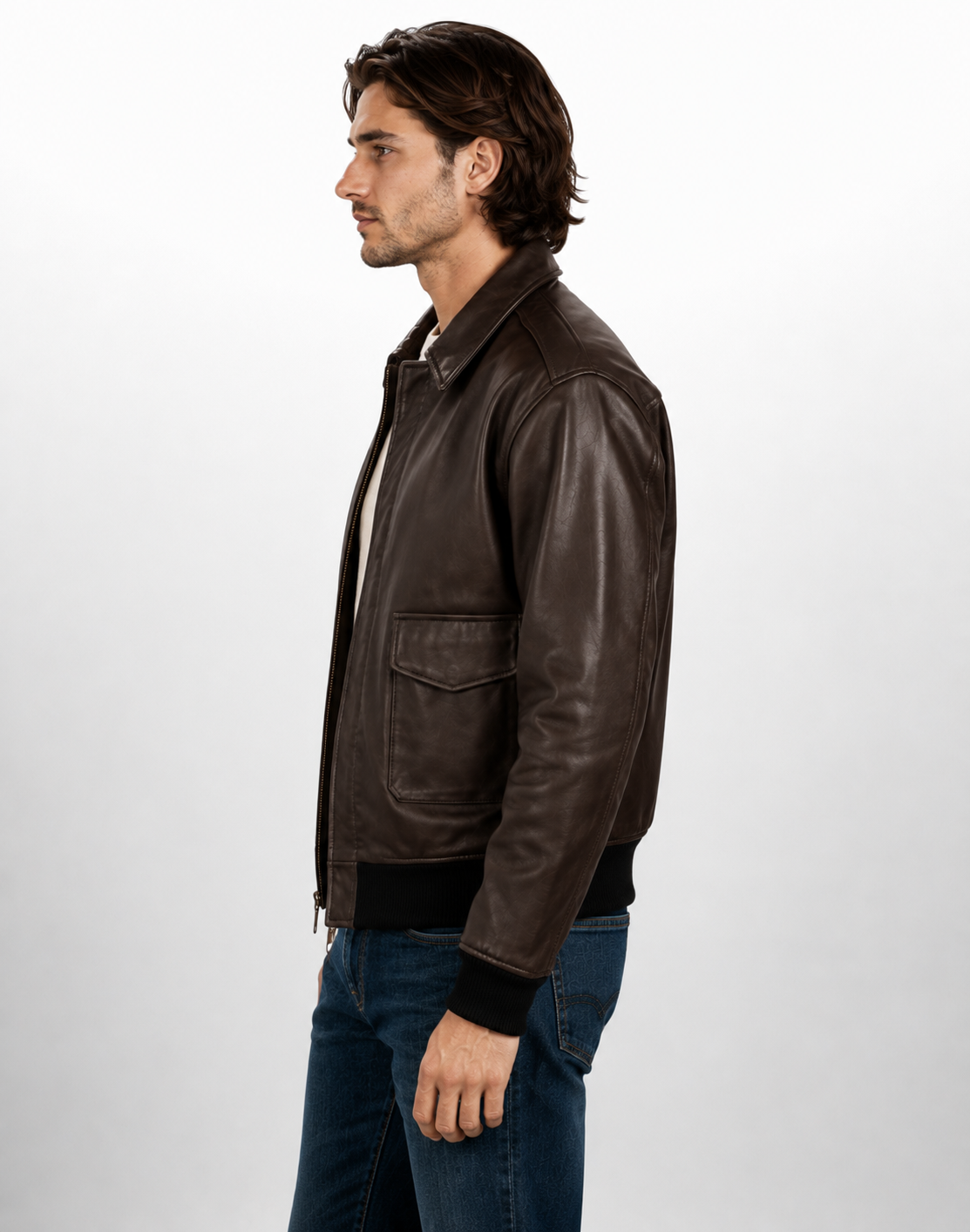 Men’s A-2 Pilot Genuine Cowhide Leather Bomber Jacket - Vintage Brown