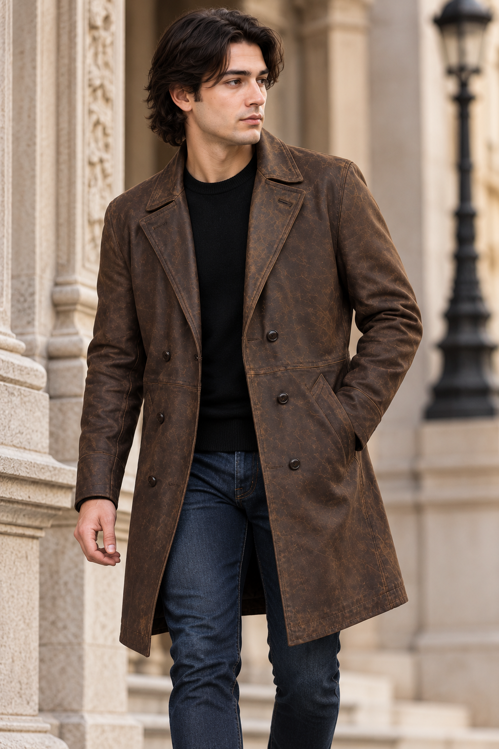 Men's Doctor Who War Doctor John Hurt Distressed Brown Leather Coat