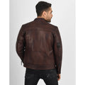 Men's Quilted Vax Brown Leather Jacket - Luxurena Leather